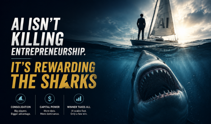 AI Isn’t Killing Entrepreneurship. It’s Rewarding the Sharks.